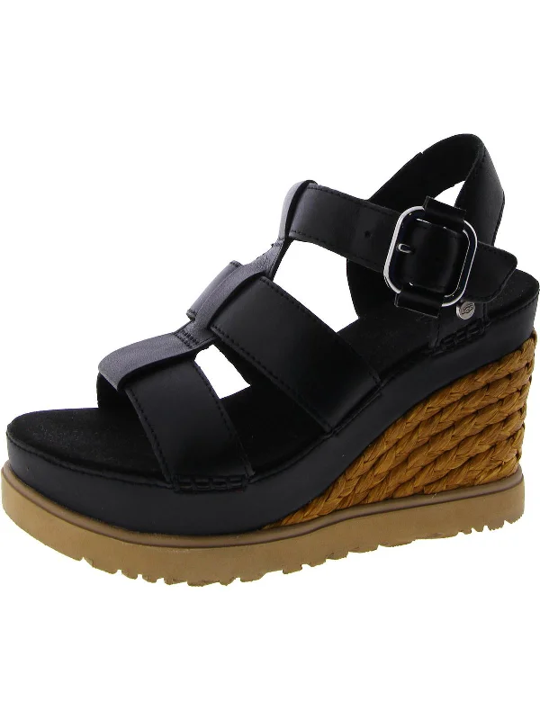 Abbot Womens Leather Ankle Strap Wedge Sandals