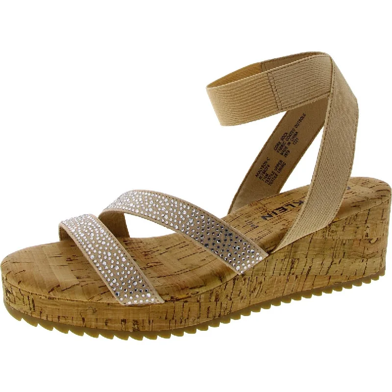 Anne Klein Womens Alyson Faux Suede Rhinestone Wedge Sandals