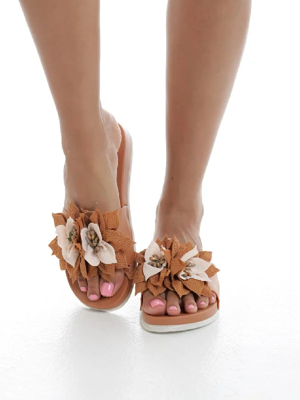 Brown Fashion Flower Design Sandals