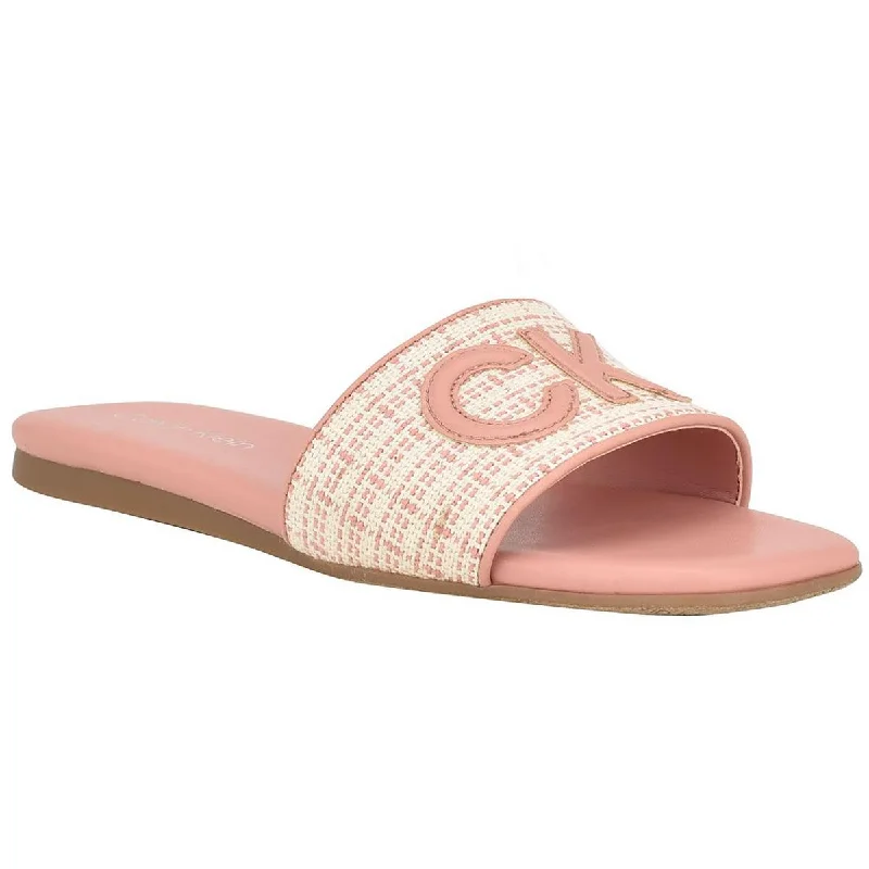 Calvin Klein Womens Yides Logo Textured Slide Sandals