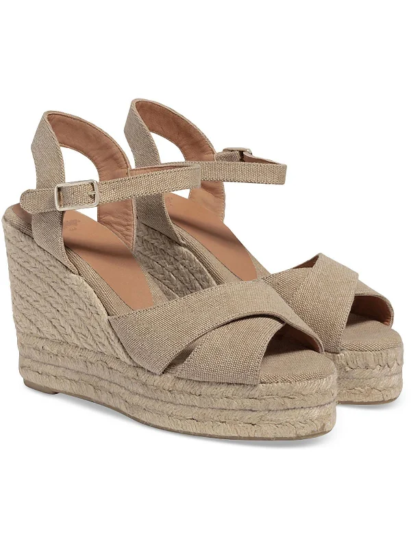 Carina Womens Canvas Ankle Wrap Wedge Sandals