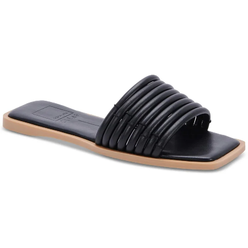 Dolce Vita Womens Nyx Faux Leather Cushioned Footbed Slide Sandals