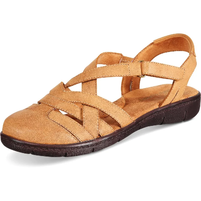 Easy Street Womens Garrett Faux Leather Strappy Flat Sandals