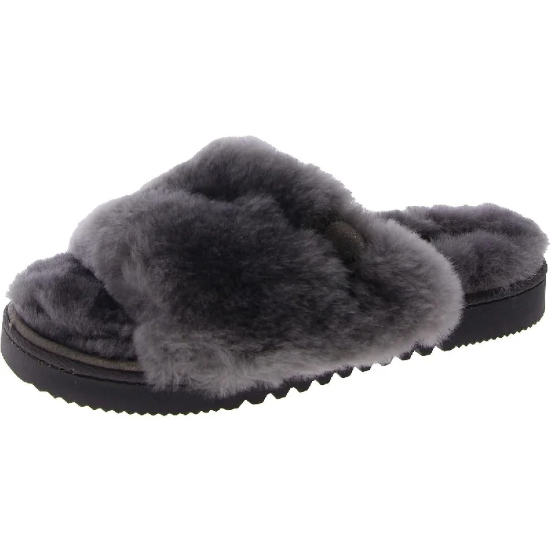 Fireside by Dearfoams Womens Faux Fur Slip-On Slide Sandals