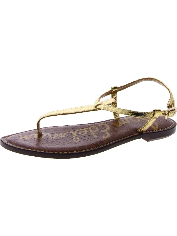 Gigi Womens Metallic Snake Print Thong Sandals