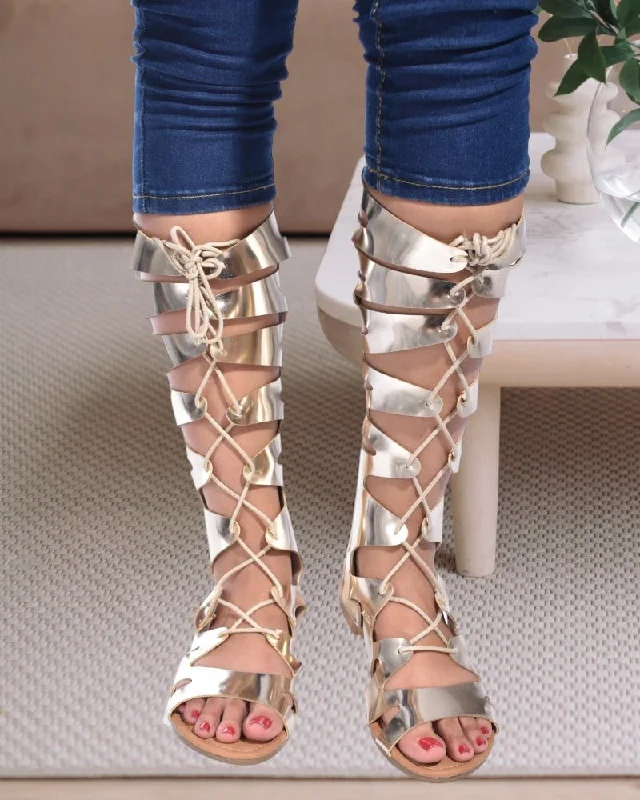 Gold Gladiator Tie Up Sandals