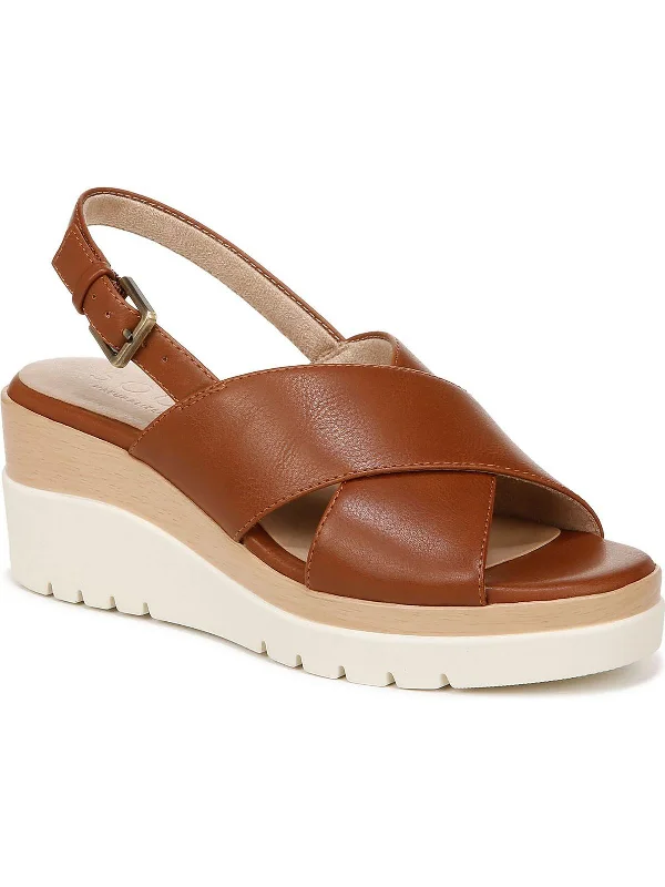 GOODTIMES SL Womens Faux Leather Round toe Wedge Sandals