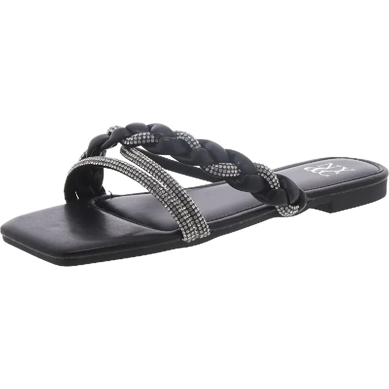 New York & Company Womens Braided Rhinestone Slide Sandals