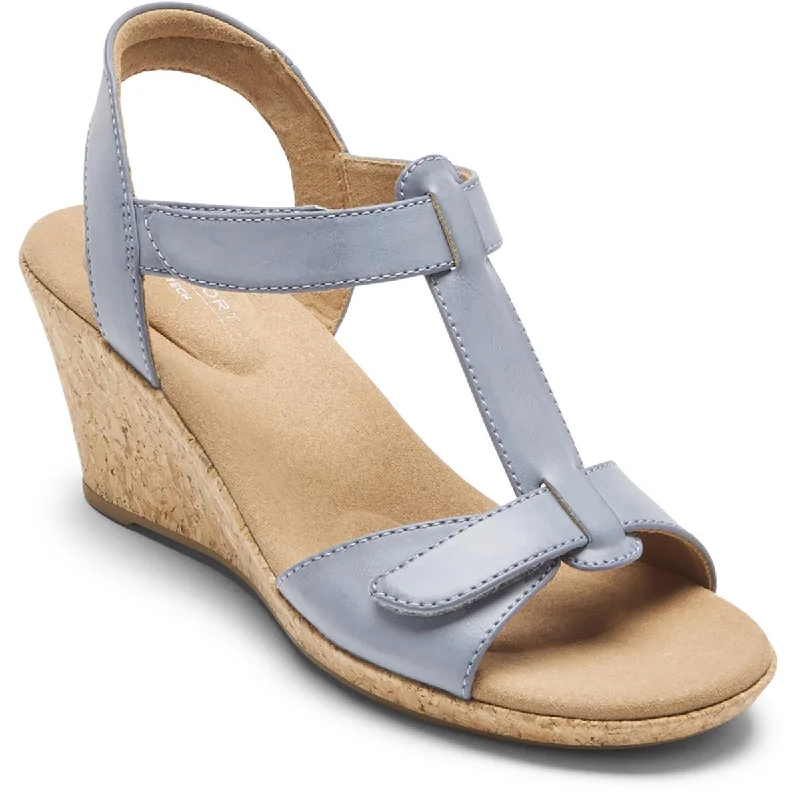 Rockport Womens Faux Leather T-Strap Slingback Sandals