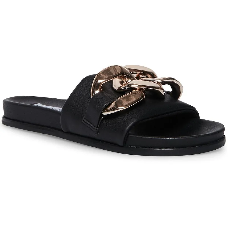 Steve Madden Womens Delay Faux Leather Embellished Slide Sandals