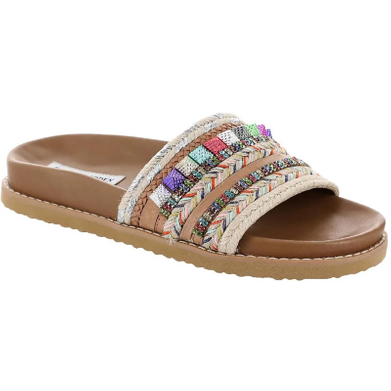 Steve Madden Womens Milina Leather Embellished Slide Sandals