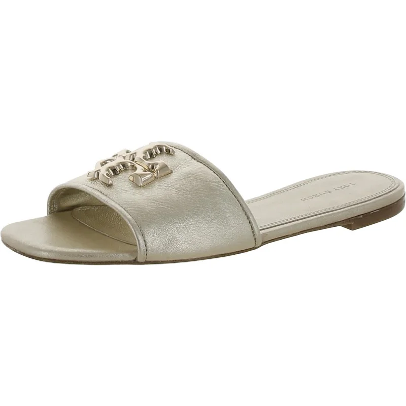 Tory Burch Womens Logo Leather Slide Sandals