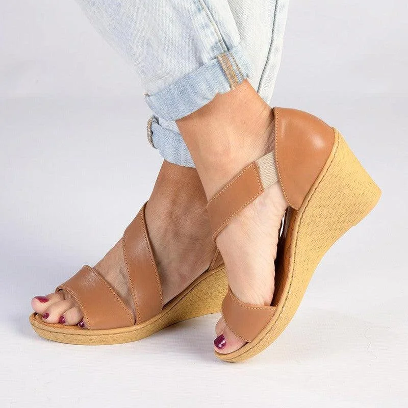 Tsonga Nompempe Leather Open Toe Wedge Sandals - Oak Cayak