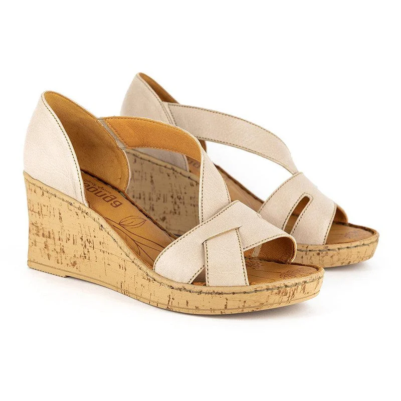 Tsonga Phunyuka Leather Wedge Sandals - Gravel White