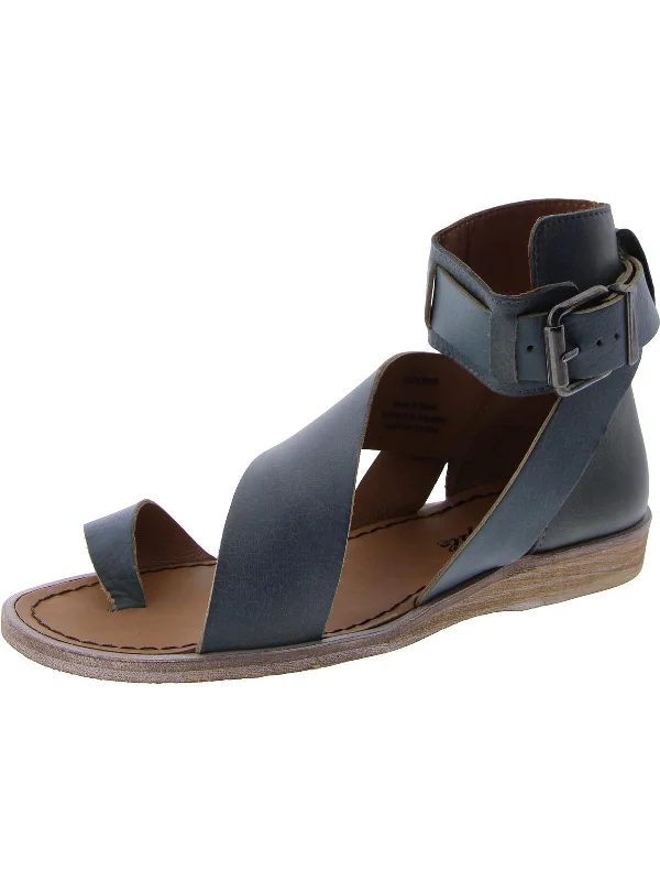 Vale Womens Leather Ankle Strap Flat Sandals