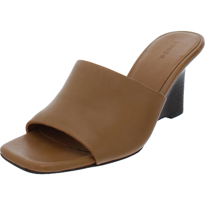 Vince Womens Pia Leather Slide Wedge Sandals