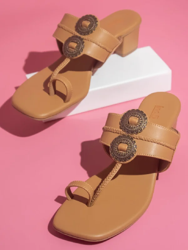 Women Beige Block Sandals