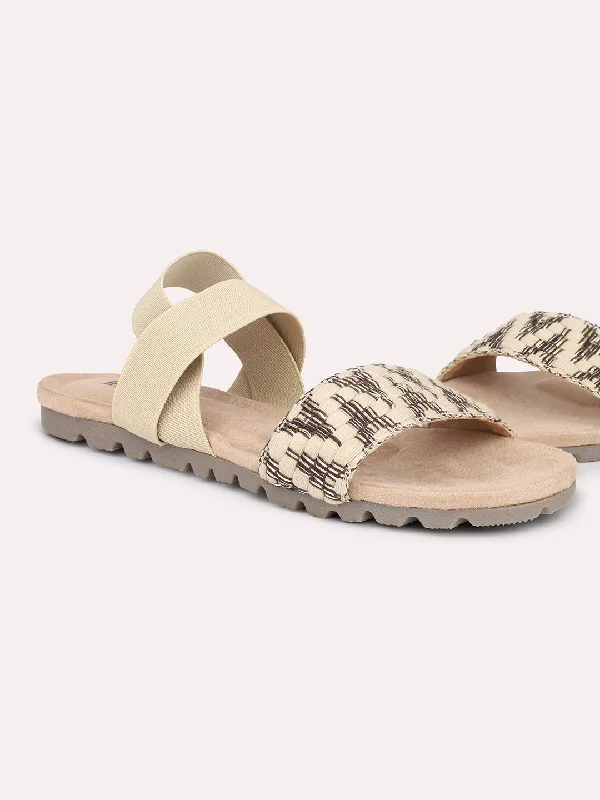 Women Beige Open Toe Backstrap Sandals