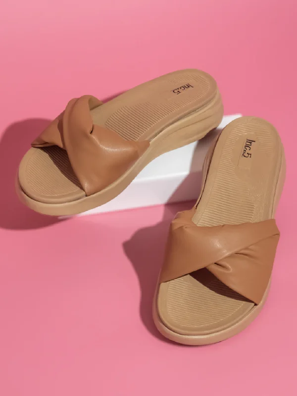 Women Beige Solid Comfort Sandals