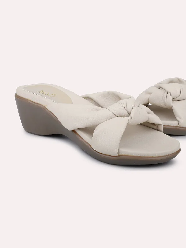 Women Beige Solid Wedge Sandals