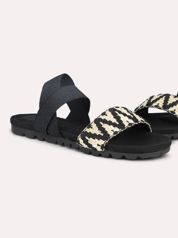 Women Black Open Toe Backstrap Sandals