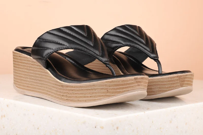 Women Black Solid Wedges Sandals