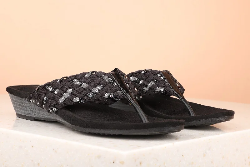 Women Black Wedge Sandals