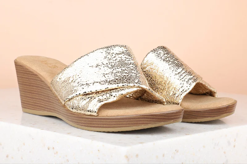 Women Gold Embellished Wedge Sandals