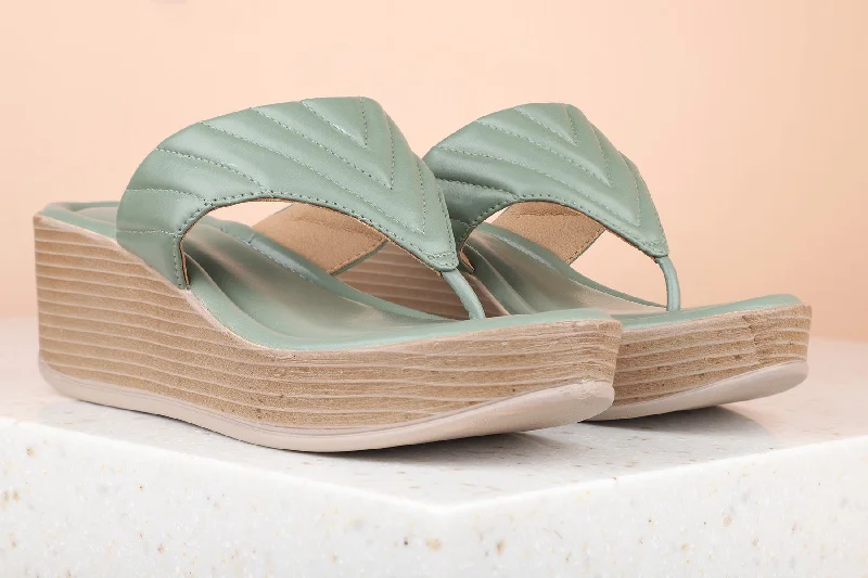 Women Green Solid Wedges Sandals