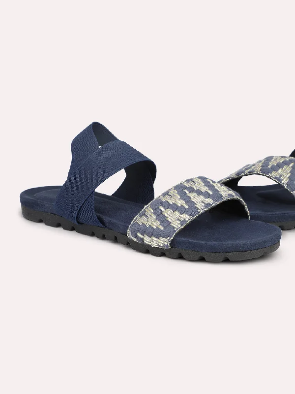 Women Navy Open Toe Backstrap Sandals