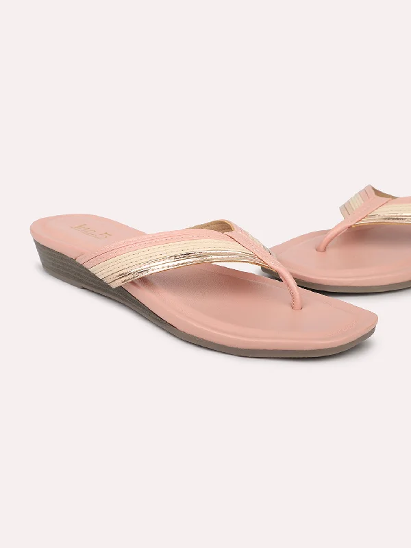 Women Peach Solid Wedge Sandals