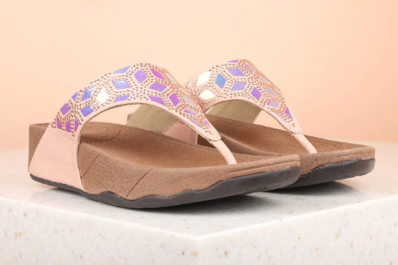 Women Peach Textured Casual Comfort Sandals