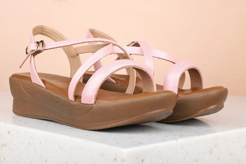 Women Pink Solid Wedge Sandals