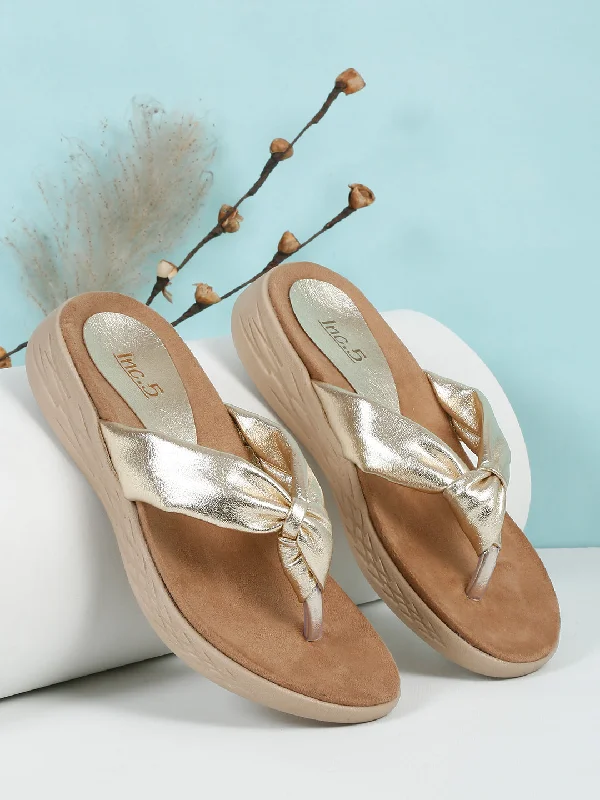 Women Rose Gold Embelished Comfort Sandals