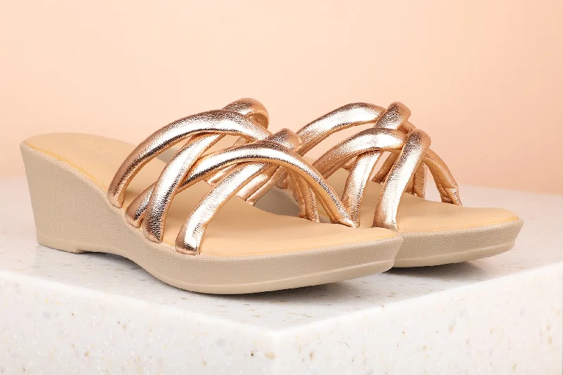 Women Rose Gold Solid Wedge Sandals