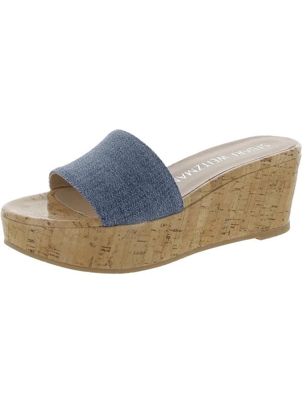 Womens Denim Cork Wedge Sandals