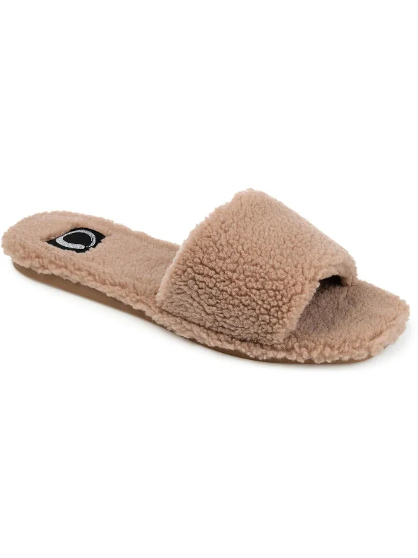 Womens Faux Fur Slip-On Slide Sandals