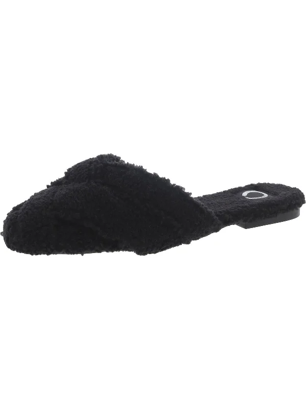 Womens Faux Fur Square Toe Mule Sandals