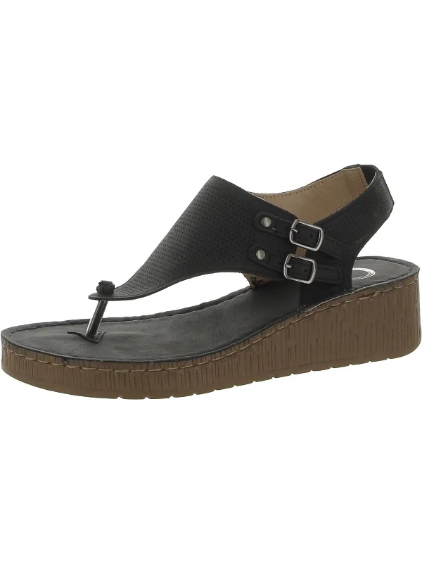 Womens Faux Leather Dressy Thong Sandals