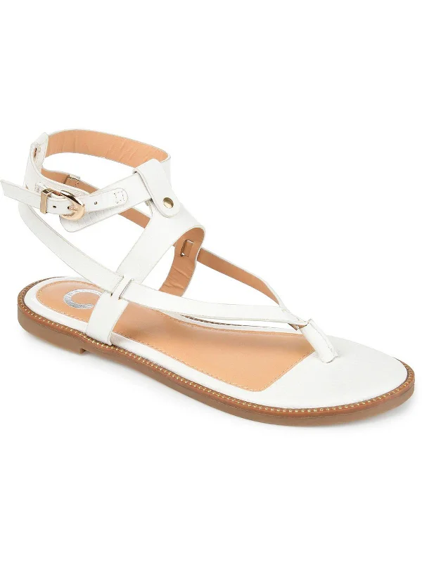 Womens Faux Leather Round Toe Thong Sandals