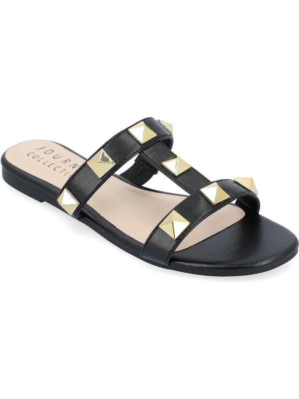 Womens Faux Leather Slide Sandals