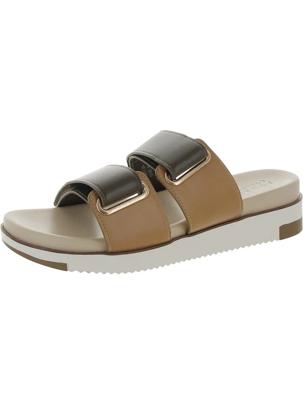 Womens Faux Leather Slide Sandals