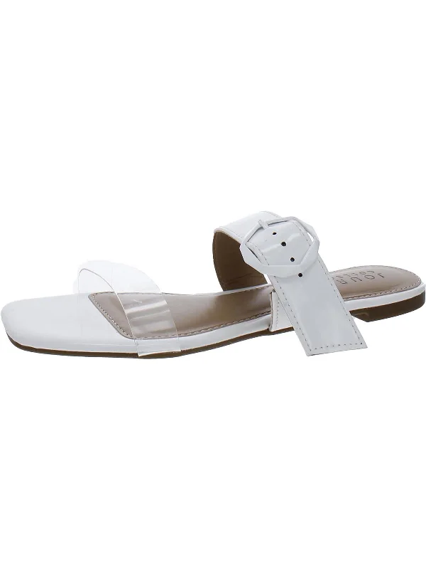 Womens Faux Leather Slide Sandals