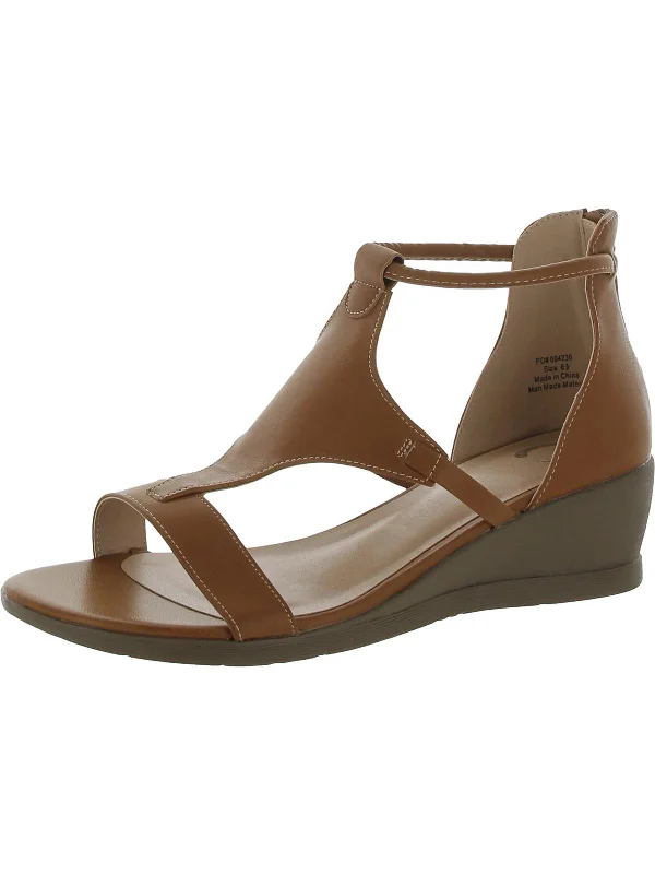 Womens Faux Leather Strappy Wedge Sandals