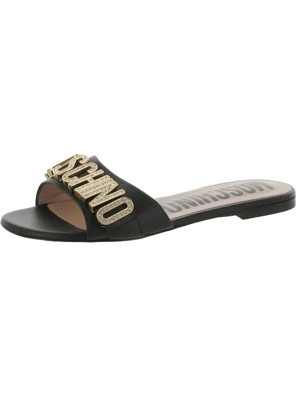 Womens Logo Leather Slide Sandals