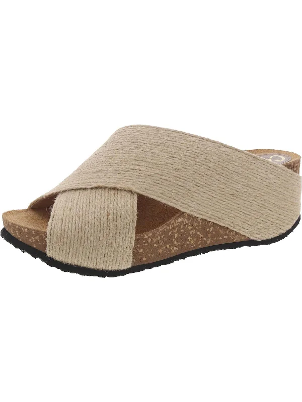 Womens Peep Toe Slip On Wedge Sandals