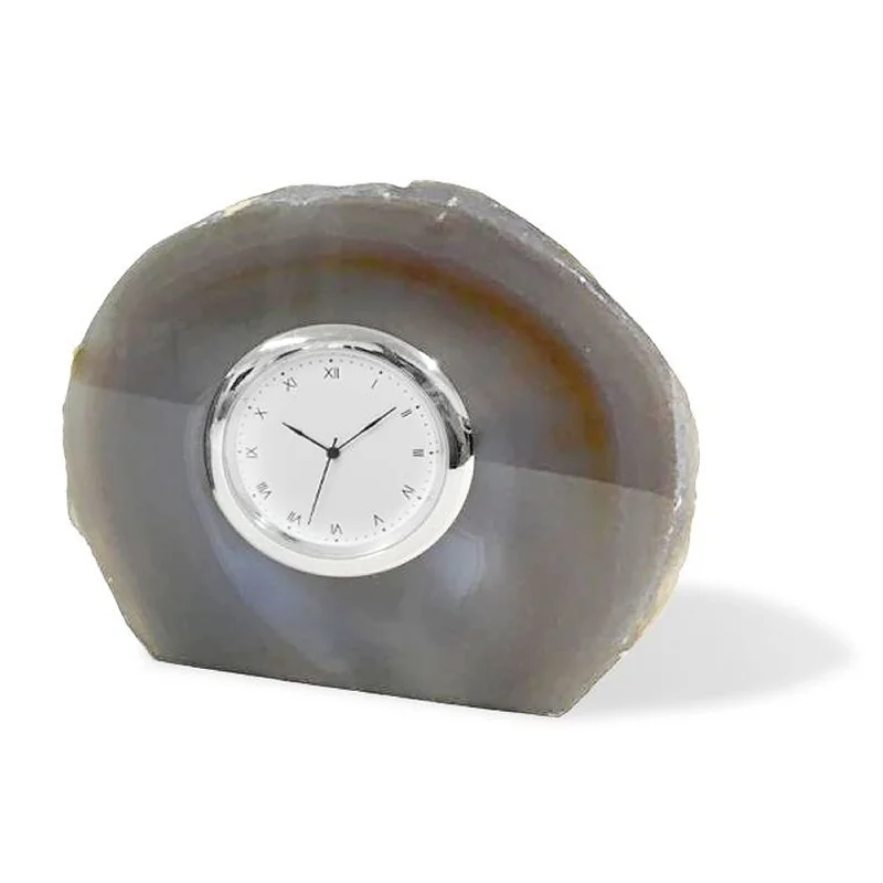 Pedra Clock | Natural Agate & Silver | Single