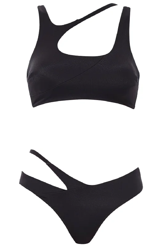 Asymmetric Bikini Black Set