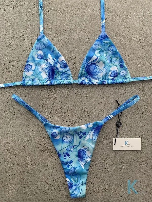 Blue Cherry Blossom Bikini Top