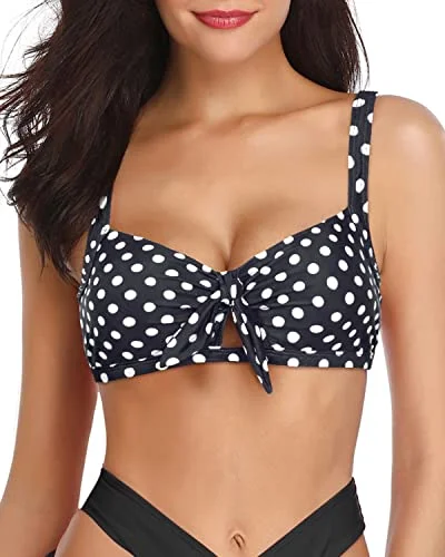 Cute Bowknot Pattern Ruffle Flounce Swimsuit Top-Black Dot